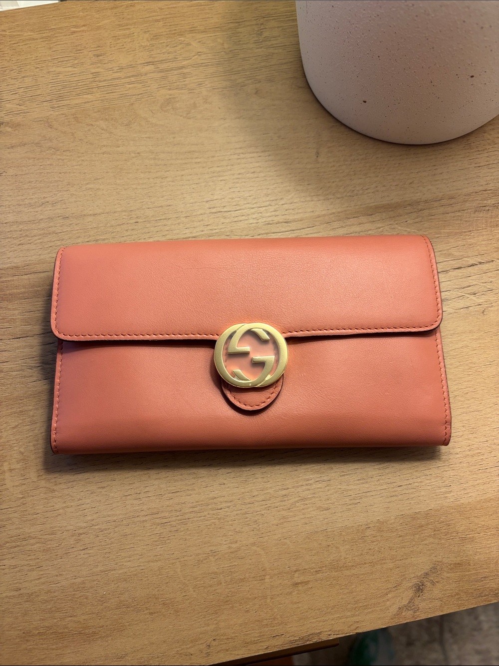Gucci Coral Pink Leather Wallet - authenticated